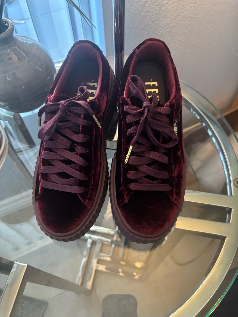 Creeper Velvet Platform Sneakers - Deep Burgundy Fenty